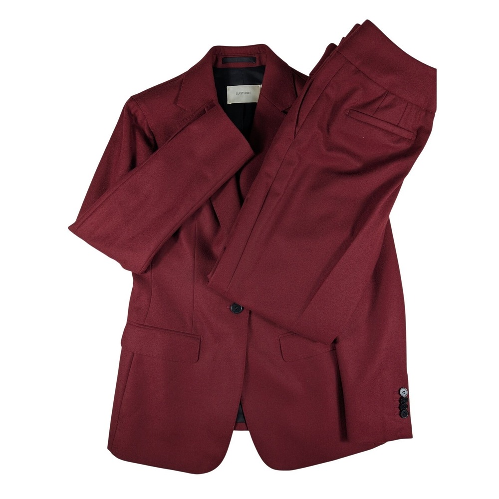 Suistudio SuitSupply Burgundy Wool Flannel Suit Womens Jacket US 6 Pants 28x28